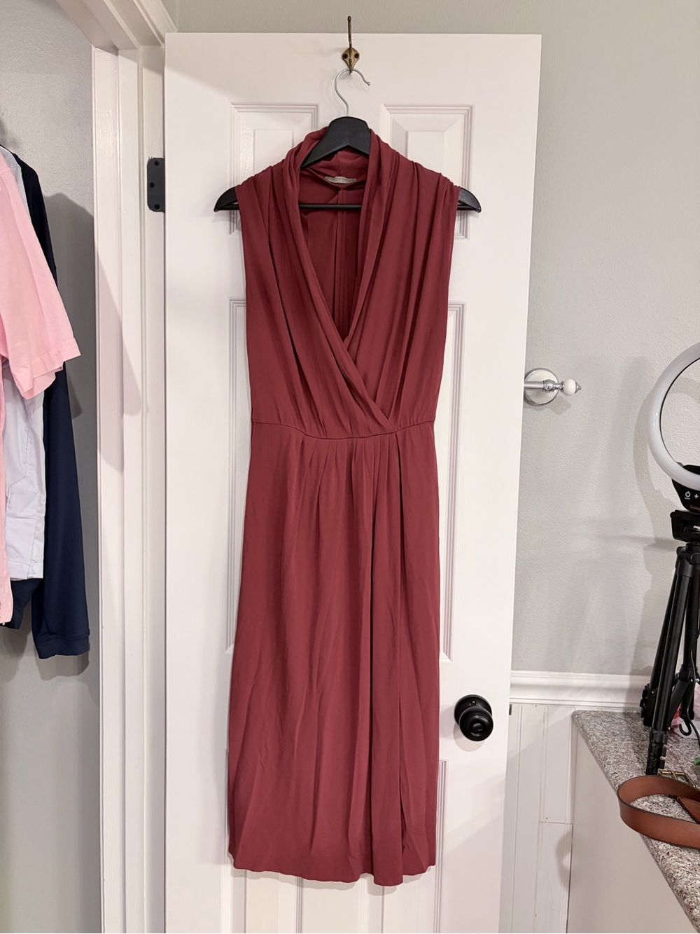 Bottega Veneta Rust Burgundy Draped Surplice Midi Dress IT 38